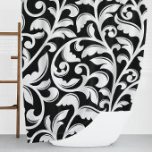 Zwart-wit Damask Floral Vine Douchegordijn