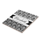 Zwart-wit Damask Gepersonaliseerde tegel Tegeltje (Zijkant)