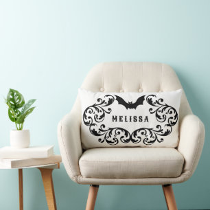 Zwart-wit Damask Glam Bat Gepersonaliseerd Kussen