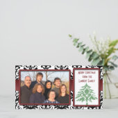 Zwart-wit Damask Green Damask Tree-fotokaarten Feestdagenkaart (Staand voorkant)