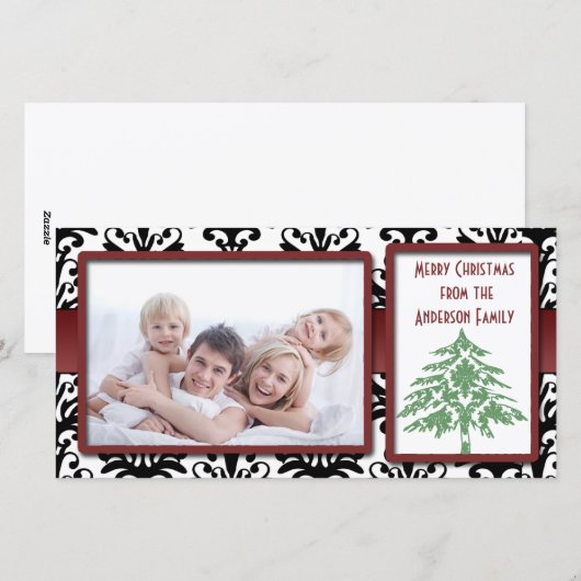 Zwart-wit Damask Green Damask Tree-fotokaarten Feestdagenkaart (Voorkant / Achterkant)