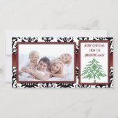 Zwart-wit Damask Green Damask Tree-fotokaarten Feestdagenkaart (Voorkant)