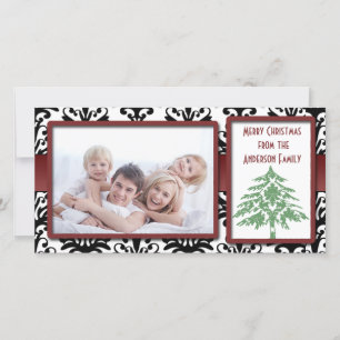 Zwart-wit Damask Green Damask Tree-fotokaarten Feestdagenkaart