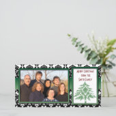 Zwart-wit Damask Green Damask Tree-fotokaarten Feestdagenkaart (Staand voorkant)