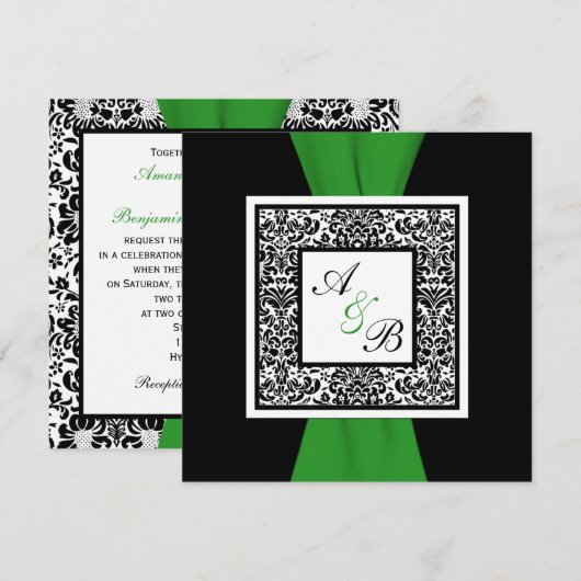 Zwart, wit, Damask Green PRINTED RIBBON Kaart (Voorkant / Achterkant)