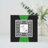 Zwart, wit, Damask Green PRINTED RIBBON Kaart (Staand voorkant)