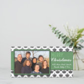 Zwart-wit Damask Green Trim Merry Kerstmis Feestdagenkaart (Staand voorkant)
