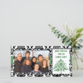 Zwart-wit Damask GreenTree Merry Kerstmis Feestdagenkaart (Staand voorkant)