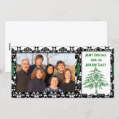 Zwart-wit Damask GreenTree Merry Kerstmis Feestdagenkaart (Voorkant / Achterkant)