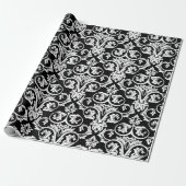 Zwart-wit Damask Grote Patroon Print Cadeaupapier (Uitgerold)
