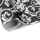 Zwart-wit Damask Grote Patroon Print Cadeaupapier (Rol Hoek)