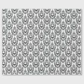 Zwart-wit Damask Halloween Bats Cadeaupapier (Vlak)