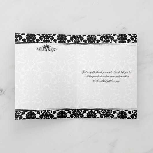 Zwart-wit Damask Hartelijk dank Bedankkaart (Binnen)