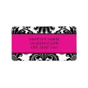 Zwart & Wit Damask, Hot Pink Etiket