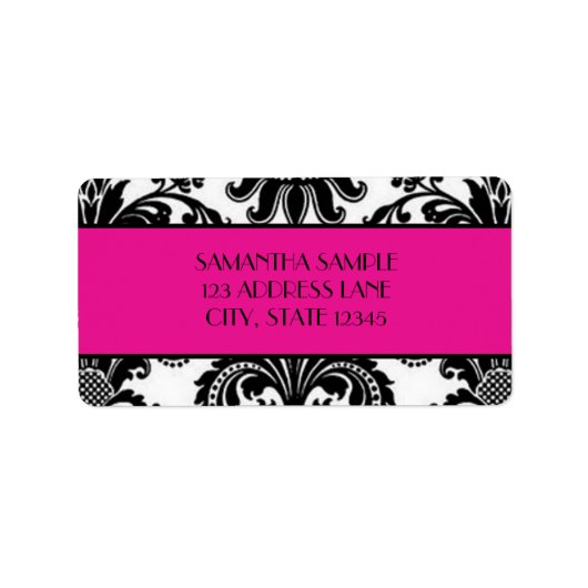 Zwart & Wit Damask, Hot Pink Etiket (Voorkant)