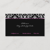 Zwart wit damask hot pink hart visitekaartje (Achterkant)