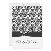 Zwart-wit Damask II bruiloft uitnodiging