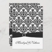 Zwart-wit Damask II bruiloft uitnodiging (Voorkant / Achterkant)