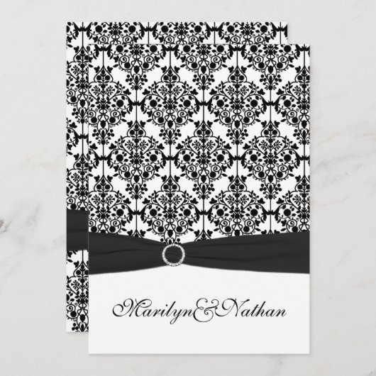 Zwart-wit Damask II bruiloft uitnodiging (Voorkant / Achterkant)