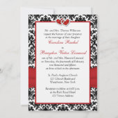 Zwart, wit Damask, Joined Hearts Bruiloft uitnodig Kaart (Achterkant)