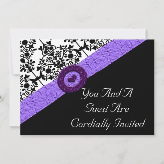 Zwart-wit Damask Lavender Sparkle Heart Kaart (Voorkant)