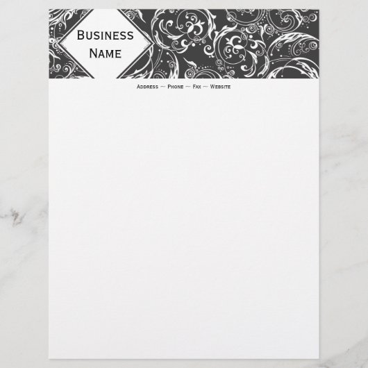Zwart-wit Damask Letterhead Briefhoofd Sjabloon (Voorkant)