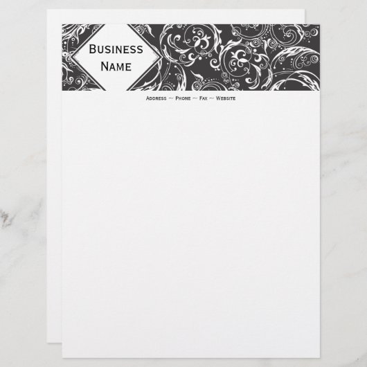 Zwart-wit Damask Letterhead Briefhoofd Sjabloon (Voorkant / Achterkant)