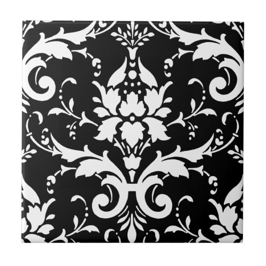 Zwart-wit Damask Matching Kitchen Tegeltje (Voorkant)