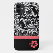 Zwart-wit Damask met koraal Hibiscus flower Case-Mate iPhone Case (Achterkant)