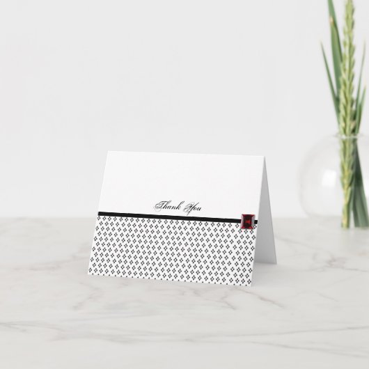 Zwart-wit Damask met Ruby Dank U Bedankkaart (Voorkant)