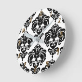 Zwart-wit Damask Modern, speciaal gepersonaliseerd Ronde Klok (Hoek)