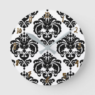 Zwart-wit Damask Modern, speciaal gepersonaliseerd Ronde Klok