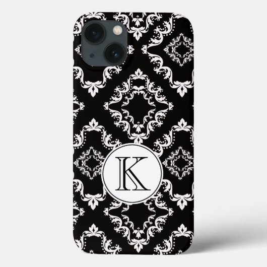 Zwart-wit Damask Monogram Case-Mate iPhone Case (Achterkant)