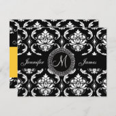 Zwart wit Damask Monogram Geel Sparen de Datum Save The Date (Voorkant / Achterkant)