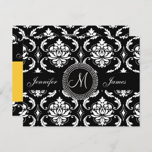 Zwart wit Damask Monogram Geel Sparen de Datum Save The Date (Voorkant / Achterkant)