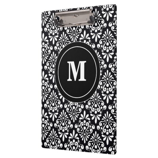 Zwart wit Damask Monogram Klembord (Links)