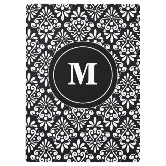 Zwart wit Damask Monogram Klembord (Achterkant)