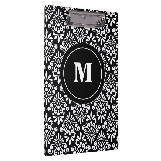 Zwart wit Damask Monogram Klembord (Rechts)