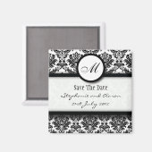 Zwart-wit Damask Monogram opslaan Datum Magneet (Voorkant / Achterkant)