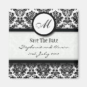 Zwart-wit Damask Monogram opslaan Datum Magneet (Voorkant)