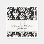 Zwart Wit Damask Monogram Trouwpapier Servetten (Voorkant)