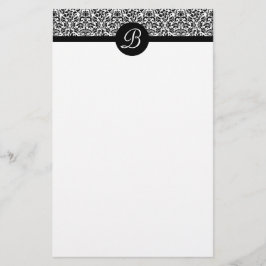 Zwart-wit Damask Monogrammed Schrijfpapier Briefpapier