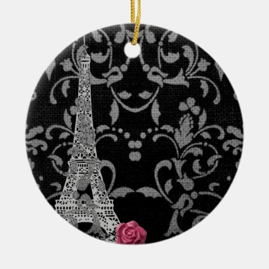 Zwart-wit Damask Parisian Design Keramisch Ornament (Voorkant)