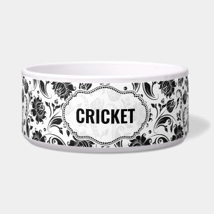 Zwart-wit Damask-patroon - Aangepaste naam Voerbakje