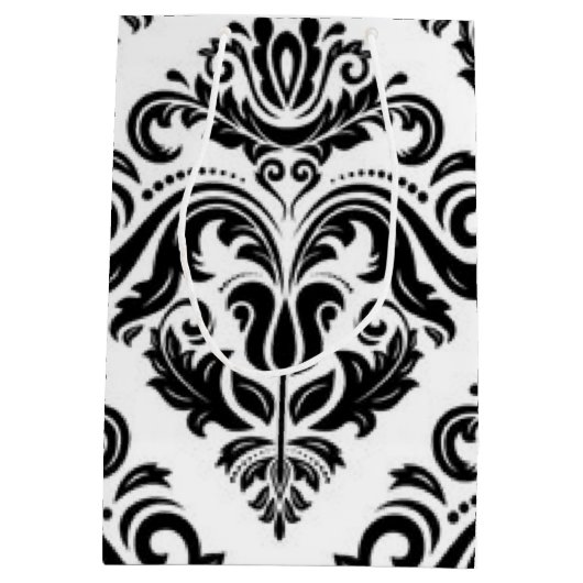 Zwart wit Damask-patroon Afdrukontwerp Medium Cadeauzakje (Achterkant)