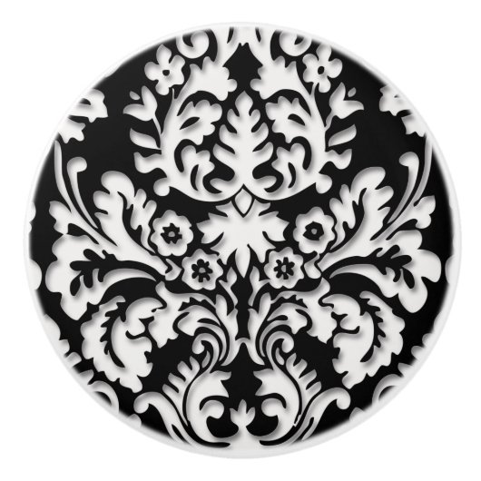 Zwart-wit Damask-patroon Keramische Knop (Voorkant)