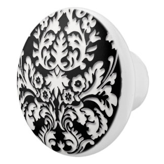 Zwart-wit Damask-patroon Keramische Knop