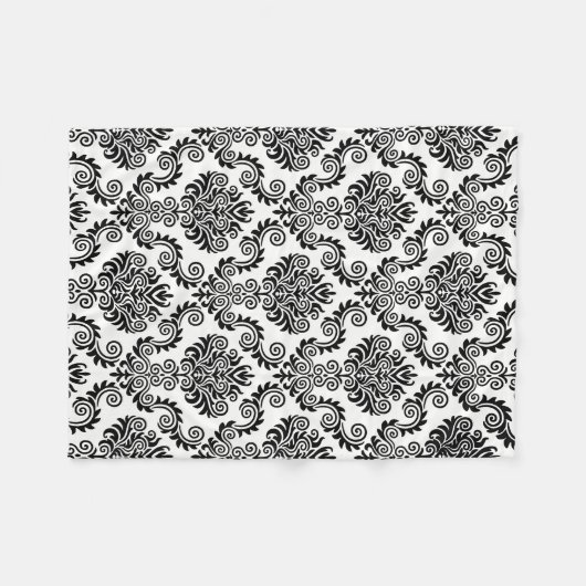 Zwart-wit Damask Patroon {kies uw kleur} Fleece Deken (Voorkant (Horizontaal))