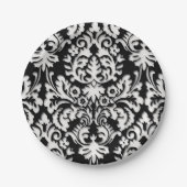 Zwart-wit Damask-patroon Papieren Bordje (Voorkant)