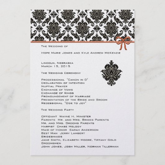 Zwart-wit Damask Pink Trim Wedding Programma Programmakaart (Voorkant)